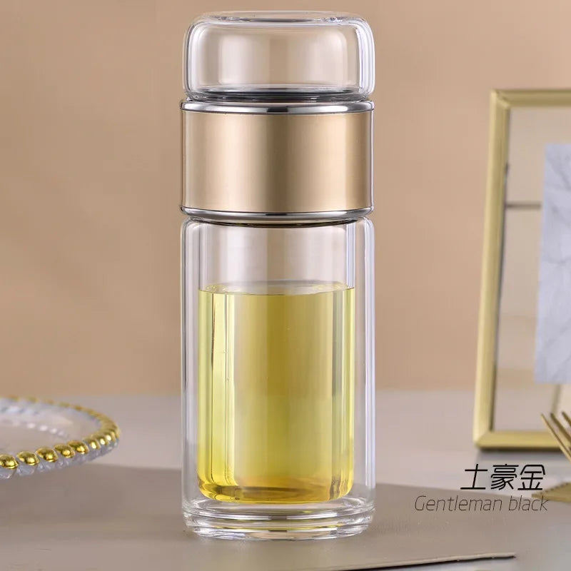 Glass Tea Infuser Bottle Double Layer Tumbler