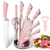 Stainless steel knife set with chef and paring knives and shears