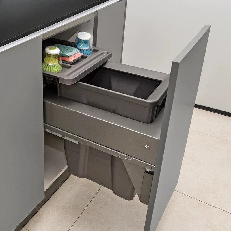 Large Hidden Kitchen Trash Can - Single Built-In Cabinet Pull-Out Slide-Out Garbage Bin for Bedroom Wastebasket