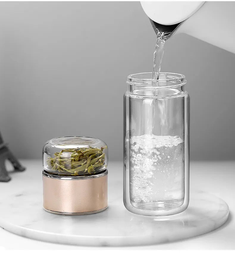 Glass Tea Infuser Bottle Double Layer Tumbler