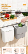 Space-saving cabinet-door trash can with sliding cover