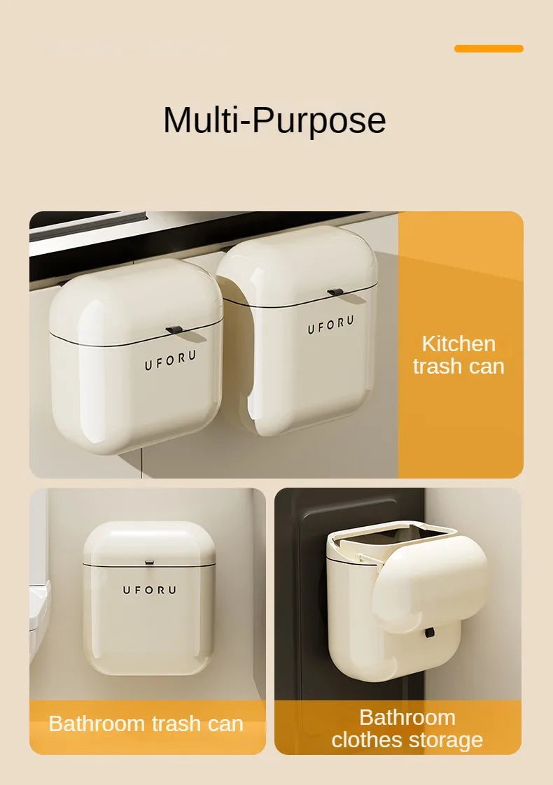 9L/12L DIY Cream-Colored Wall-mounted Kitchen Trash Can with Lid for Food Waste and Bathroom No Bending High Appearance Level