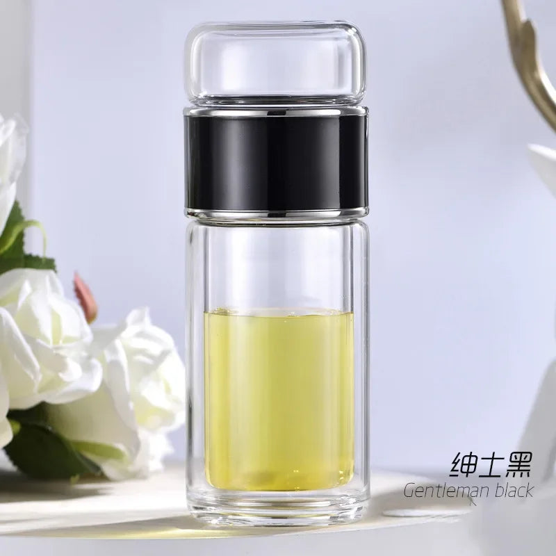 Glass Tea Infuser Bottle Double Layer Tumbler