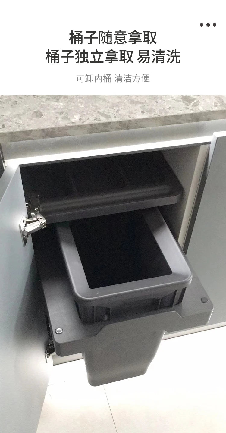 Large Hidden Kitchen Trash Can - Single Built-In Cabinet Pull-Out Slide-Out Garbage Bin for Bedroom Wastebasket