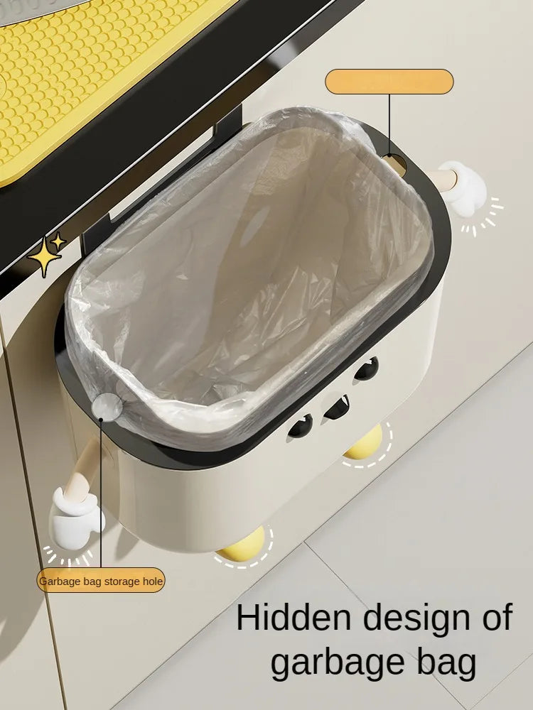 9L/12L DIY Cream-Colored Wall-mounted Kitchen Trash Can with Lid for Food Waste and Bathroom No Bending High Appearance Level