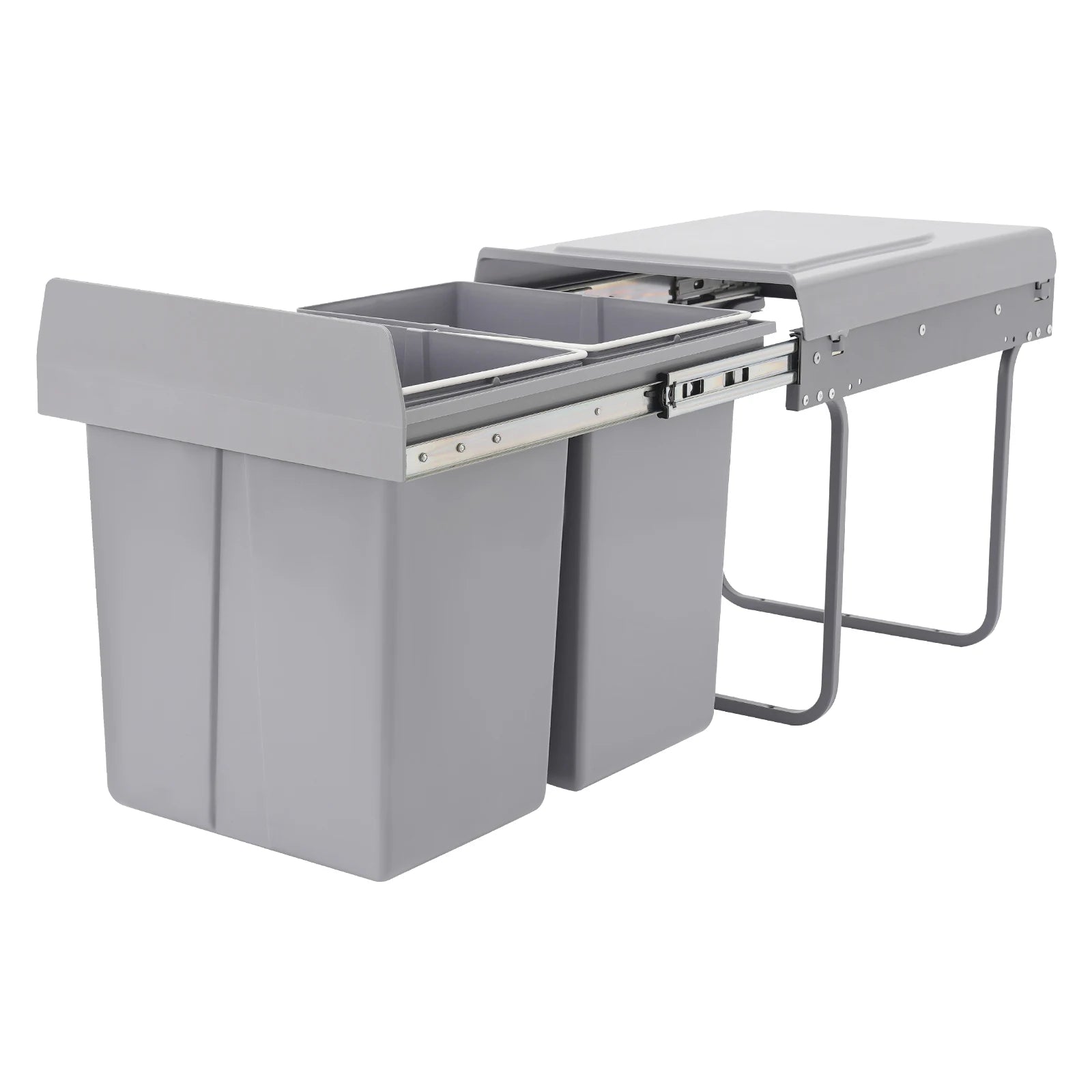20L Each Dual Pull-Out Trash Can Easy Install Under Cabinet Kitchen Waste Bin with 2 Bins Slide out Recycling Garbage Can