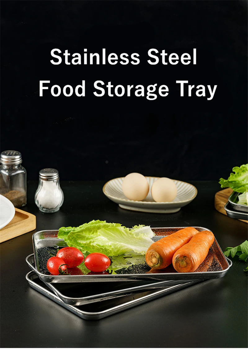 Rectangle Stainless Steel Tray Buffet Presentation Tray Metal Food Serving Plate Rice Noodle Pan Home Dishes Storage Organizer