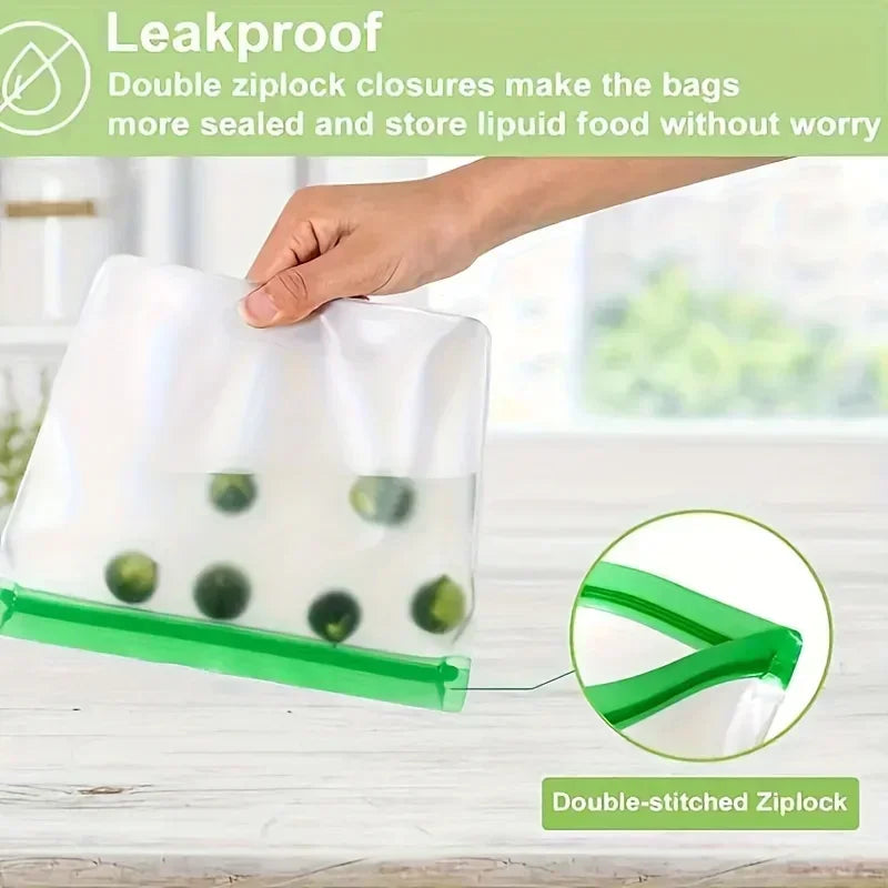 3pcs Reusable Silicone Food Pouches 3-Pack - Leakproof Freezer & Storage Bags for Travel/Home Use ﻿