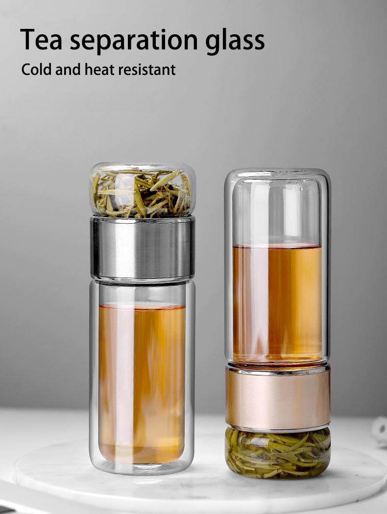 Glass Tea Infuser Bottle Double Layer Tumbler