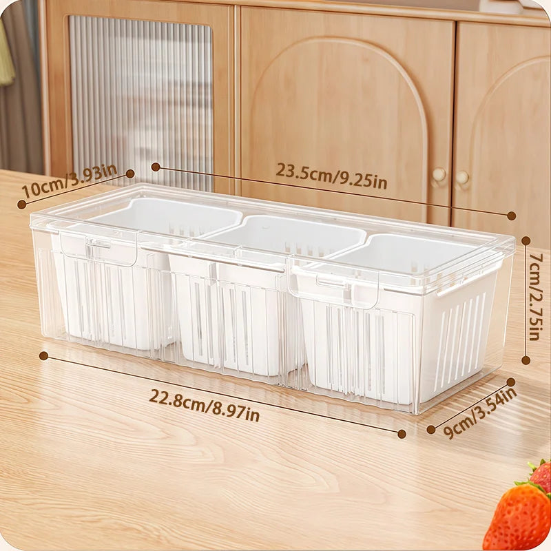 3-Grid Fridge Food Storage Container With Lid