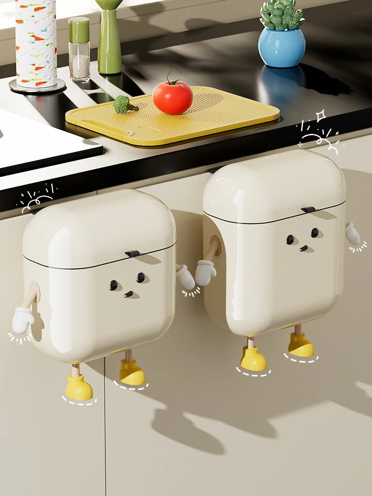 9L/12L DIY Cream-Colored Wall-mounted Kitchen Trash Can with Lid for Food Waste and Bathroom No Bending High Appearance Level