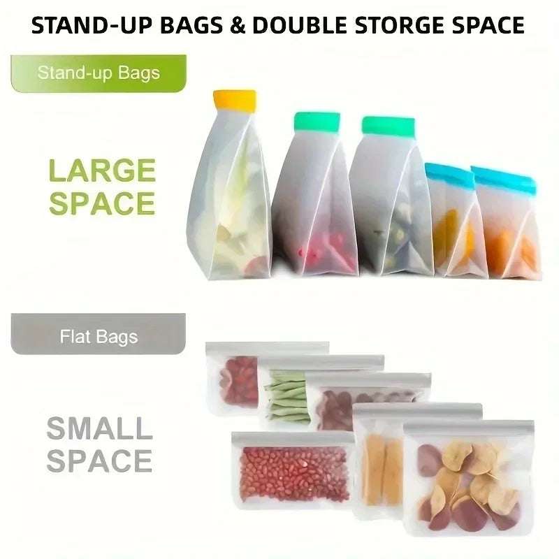 3pcs Reusable Silicone Food Pouches 3-Pack - Leakproof Freezer & Storage Bags for Travel/Home Use ﻿