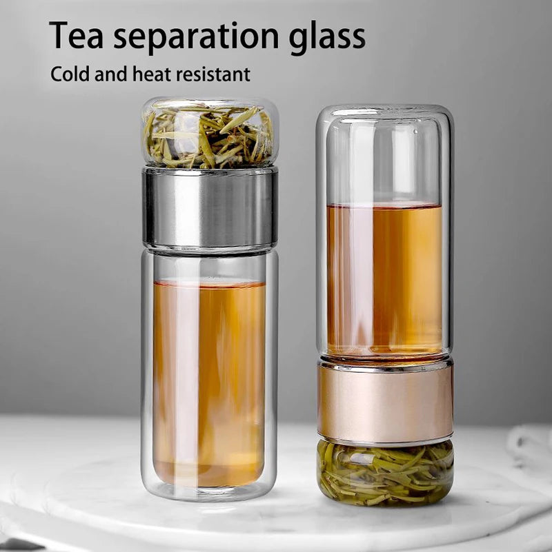 Glass Tea Infuser Bottle Double Layer Tumbler
