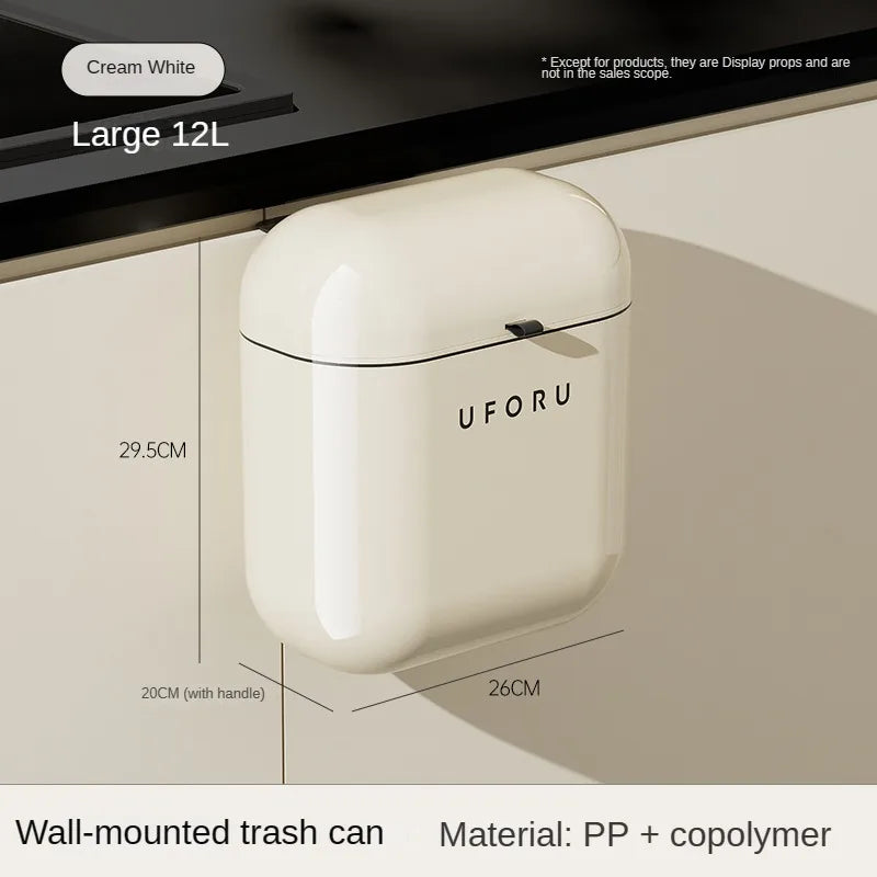 9L/12L DIY Cream-Colored Wall-mounted Kitchen Trash Can with Lid for Food Waste and Bathroom No Bending High Appearance Level