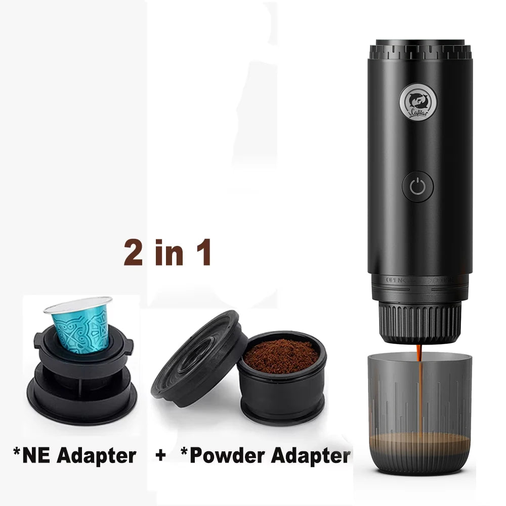Coffee Machine Travel Portable Espresso for Car & Home Camping Coffee Maker 2-in-1 Capsule Powder Nespresso or Dolce Gusto
