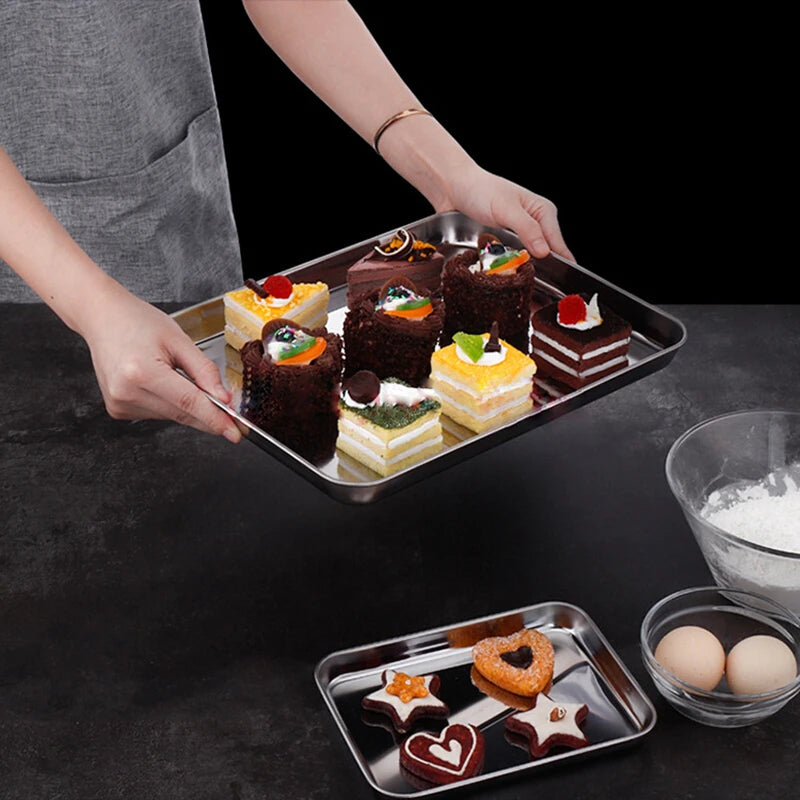Rectangle Stainless Steel Tray Buffet Presentation Tray Metal Food Serving Plate Rice Noodle Pan Home Dishes Storage Organizer