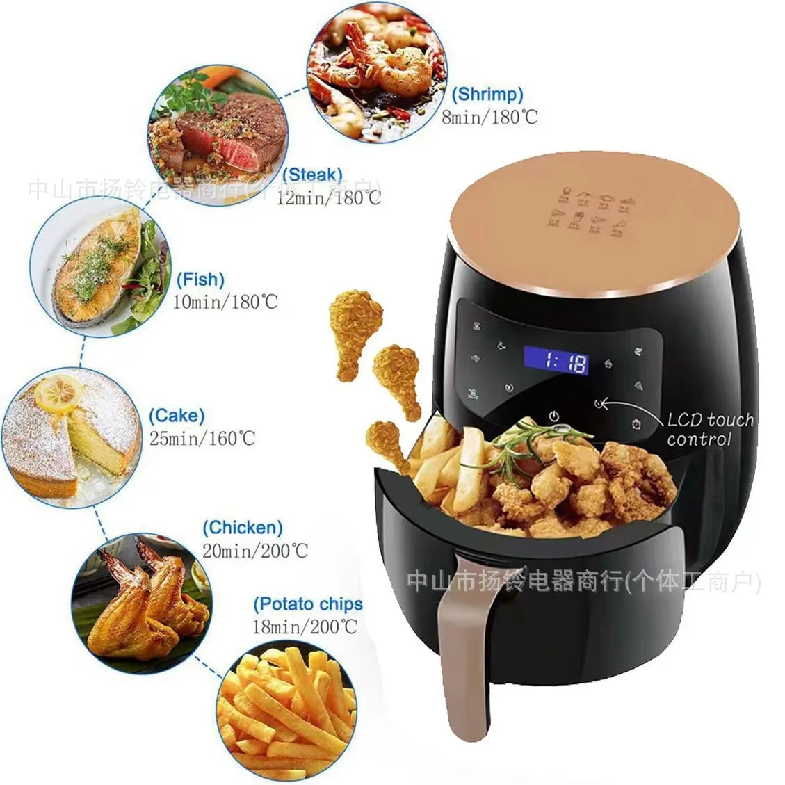 8L Airfryer Large Capacity Smart Touch Oven Visual Multifunctional Air Electric Fryer Electric Fryer French Fry Machine