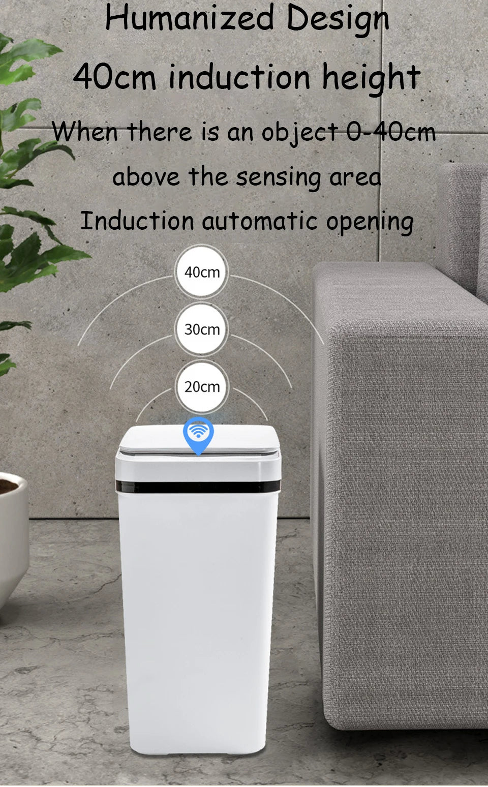 Bathroom Touchless Trash,12L Motion Sensor-Activated Trash Can with Lid,Automatic Kitchen Trash for Office,Living Room,Bedroom