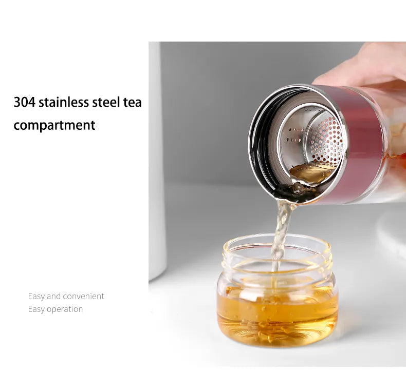Glass Tea Infuser Bottle Double Layer Tumbler