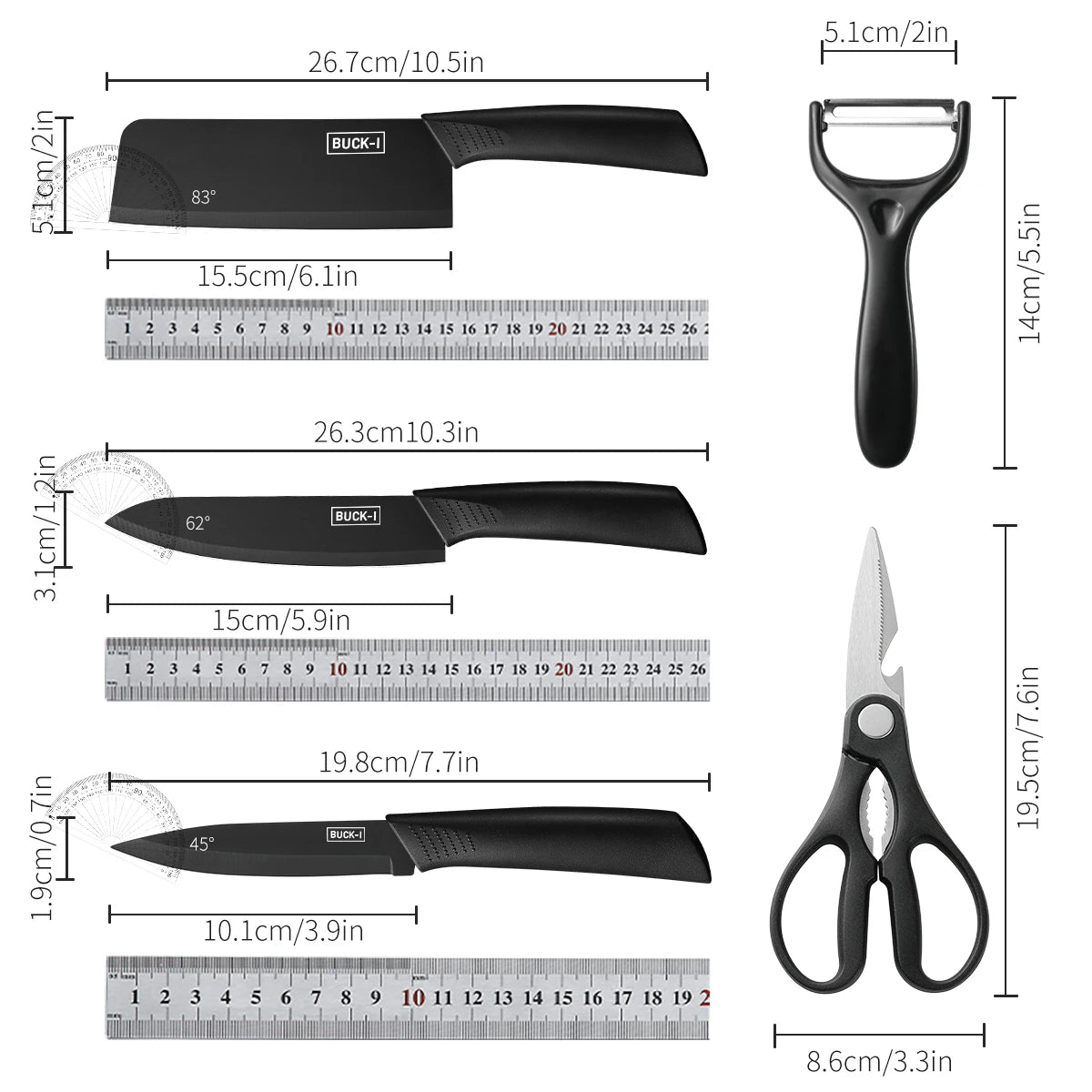 Black Stainless Steel Kitchen Knife Set Gift Pack