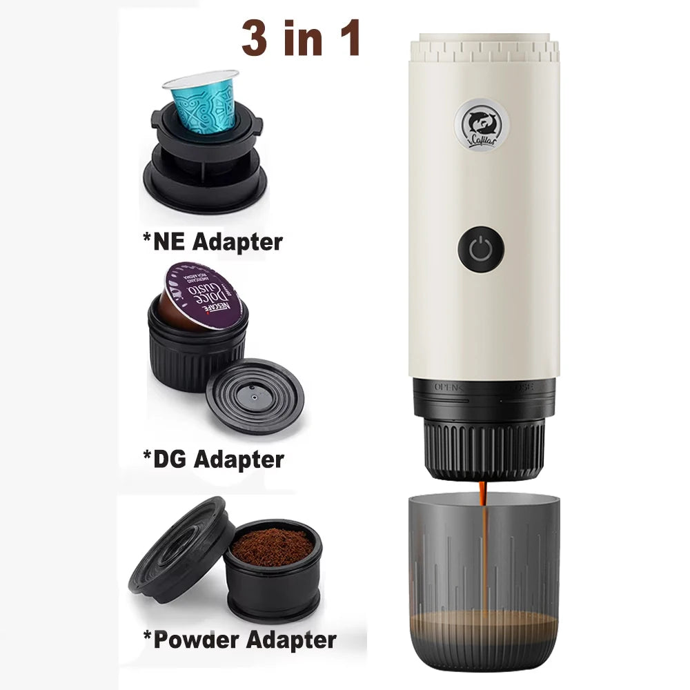 Coffee Machine Travel Portable Espresso for Car & Home Camping Coffee Maker 2-in-1 Capsule Powder Nespresso or Dolce Gusto