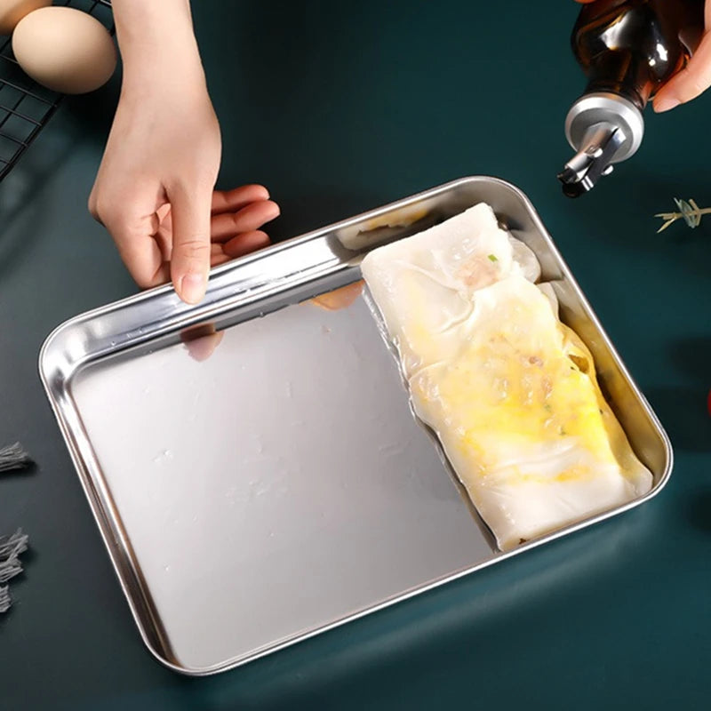 Rectangle Stainless Steel Tray Buffet Presentation Tray Metal Food Serving Plate Rice Noodle Pan Home Dishes Storage Organizer