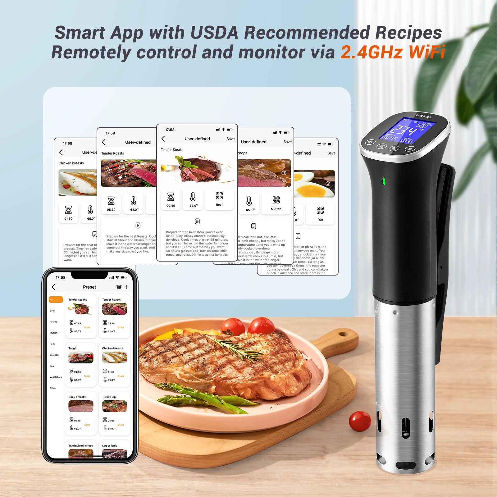 WiFi Sous Vide Cooker 1000W Precision Immersion Cooker