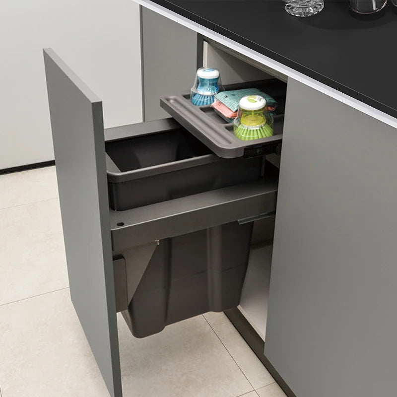Large Hidden Kitchen Trash Can - Single Built-In Cabinet Pull-Out Slide-Out Garbage Bin for Bedroom Wastebasket
