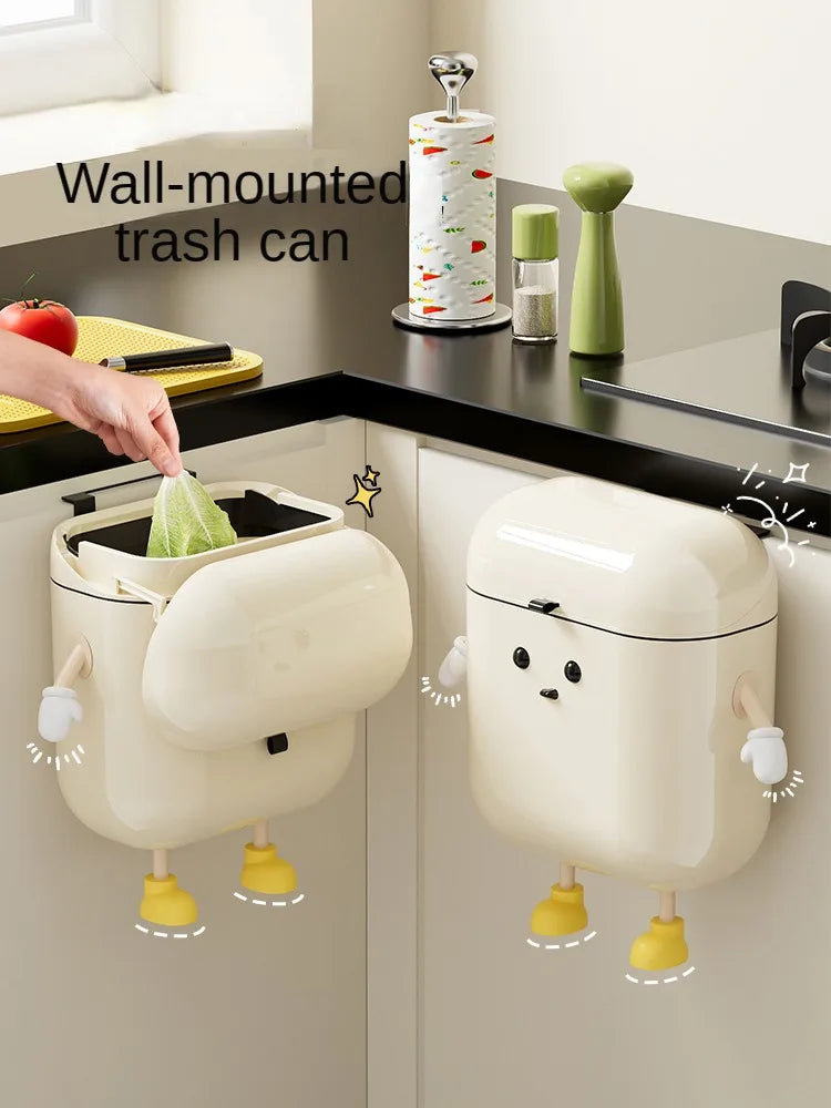 9L/12L DIY Cream-Colored Wall-mounted Kitchen Trash Can with Lid for Food Waste and Bathroom No Bending High Appearance Level