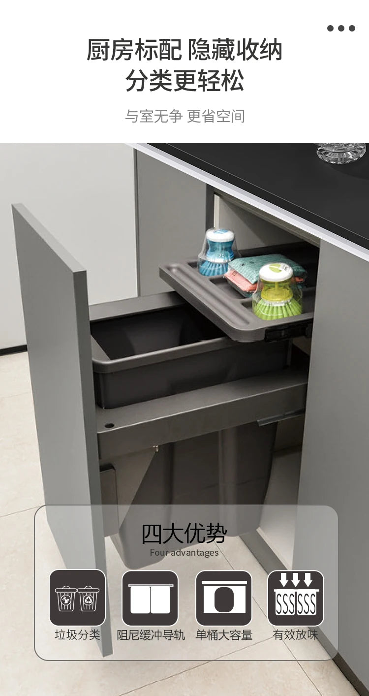 Large Hidden Kitchen Trash Can - Single Built-In Cabinet Pull-Out Slide-Out Garbage Bin for Bedroom Wastebasket