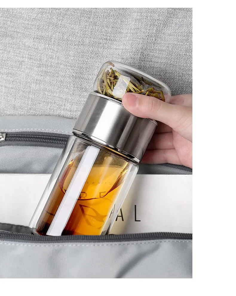 Glass Tea Infuser Bottle Double Layer Tumbler