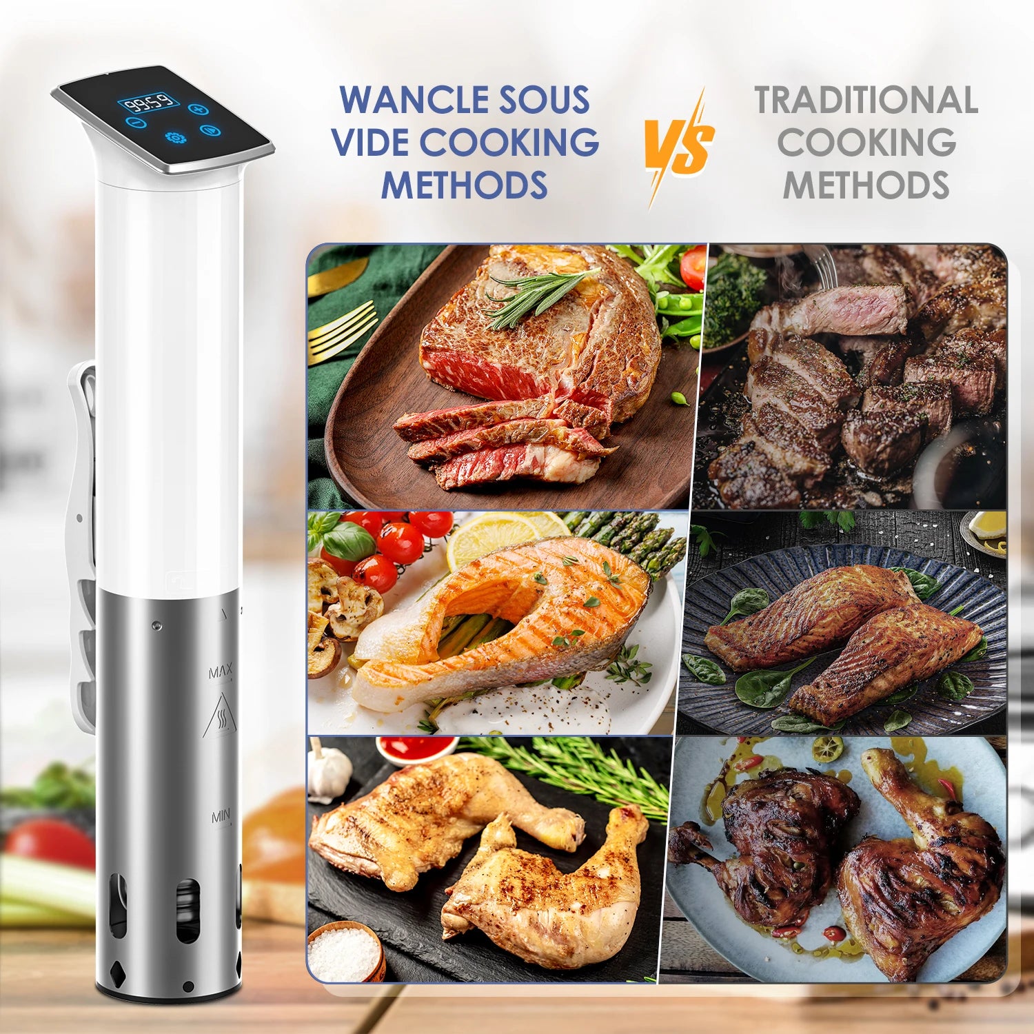 Wancle 1100W Waterproof Vacuum Sous Vide Cooker Immersion Circulator Accurate Cooking With LED Digital Display Slow Cooker