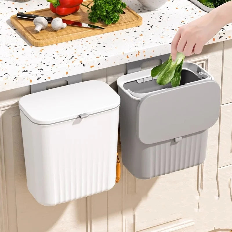 Kitchen Trash Can with Lid, Sliding Lid, Wall-Mounted Trash Can, Household Cabinet Door, Kitchen Hanging Creative Trash Can
